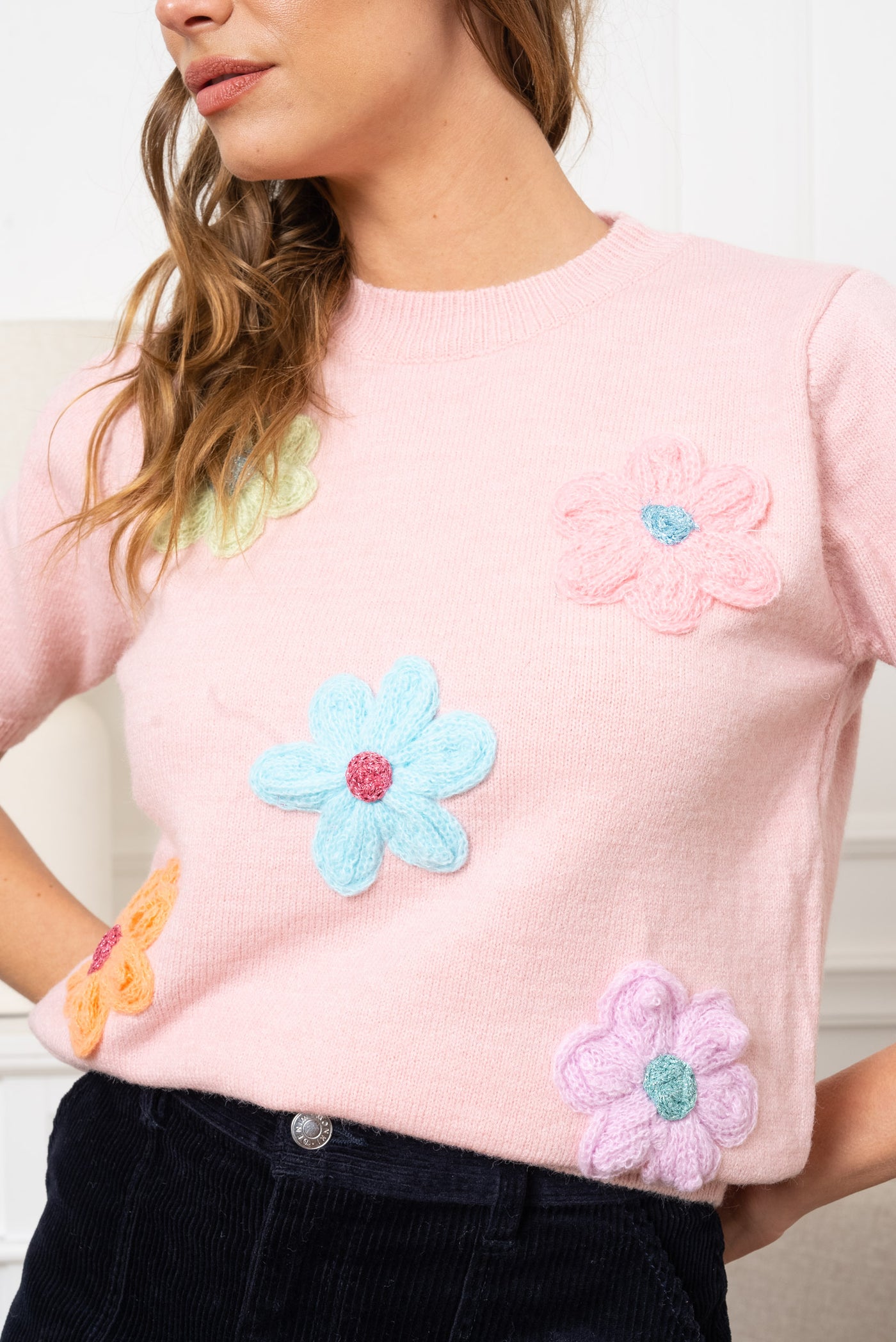pull manches courtes femmes #couleur_rose-nude