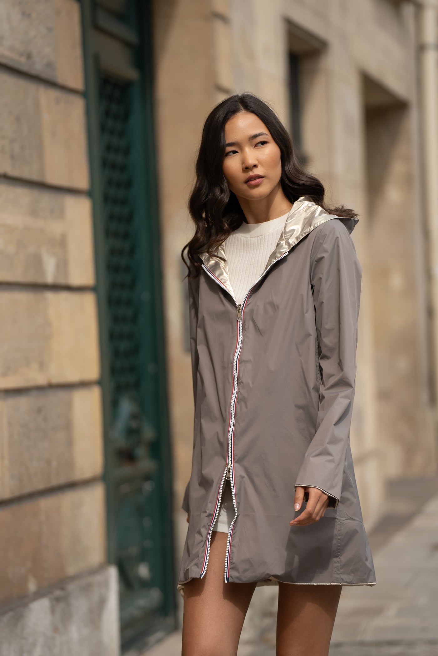impermeable reversible femme #couleur_taupe