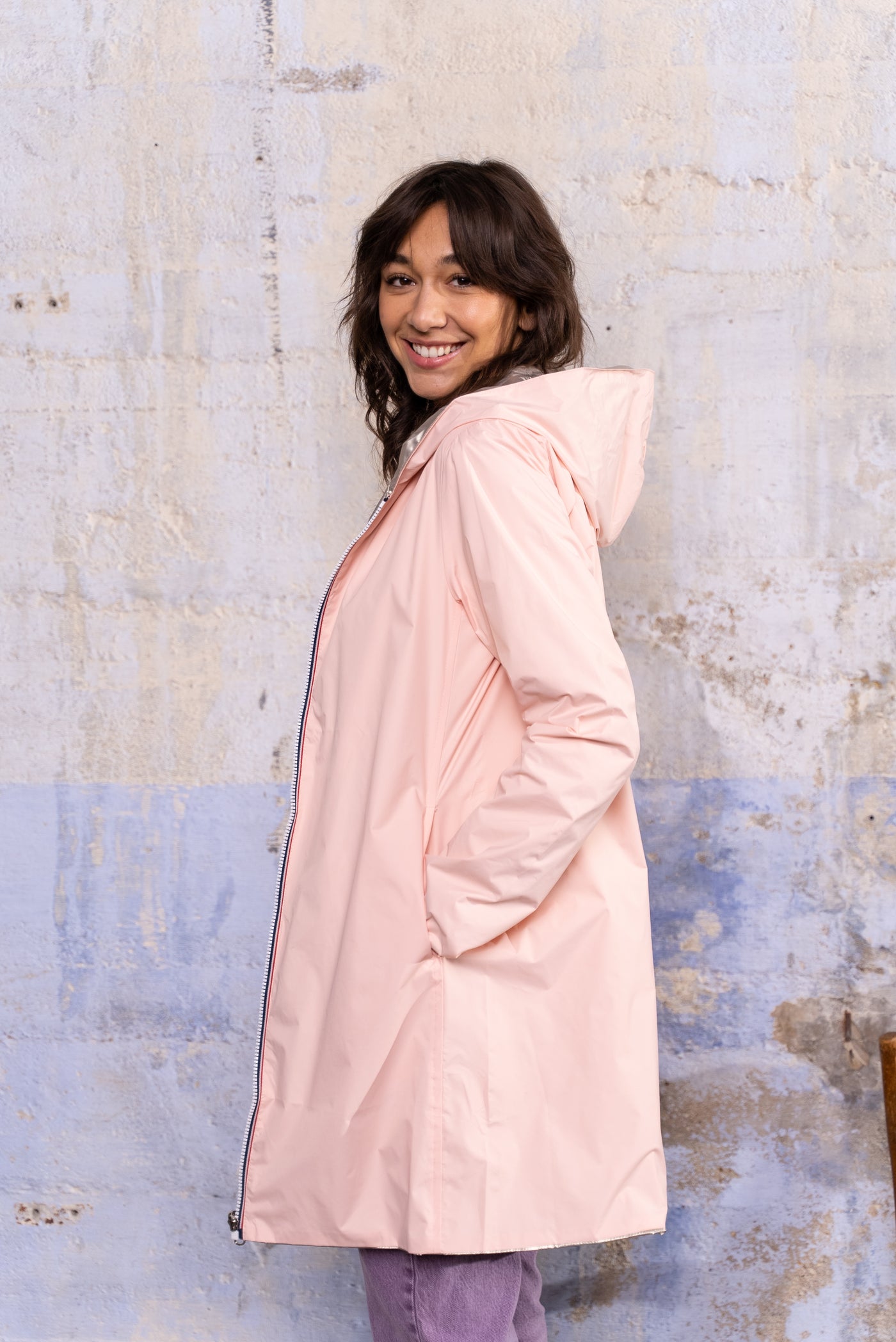 impermeable reversible femme #couleur_rose-nude