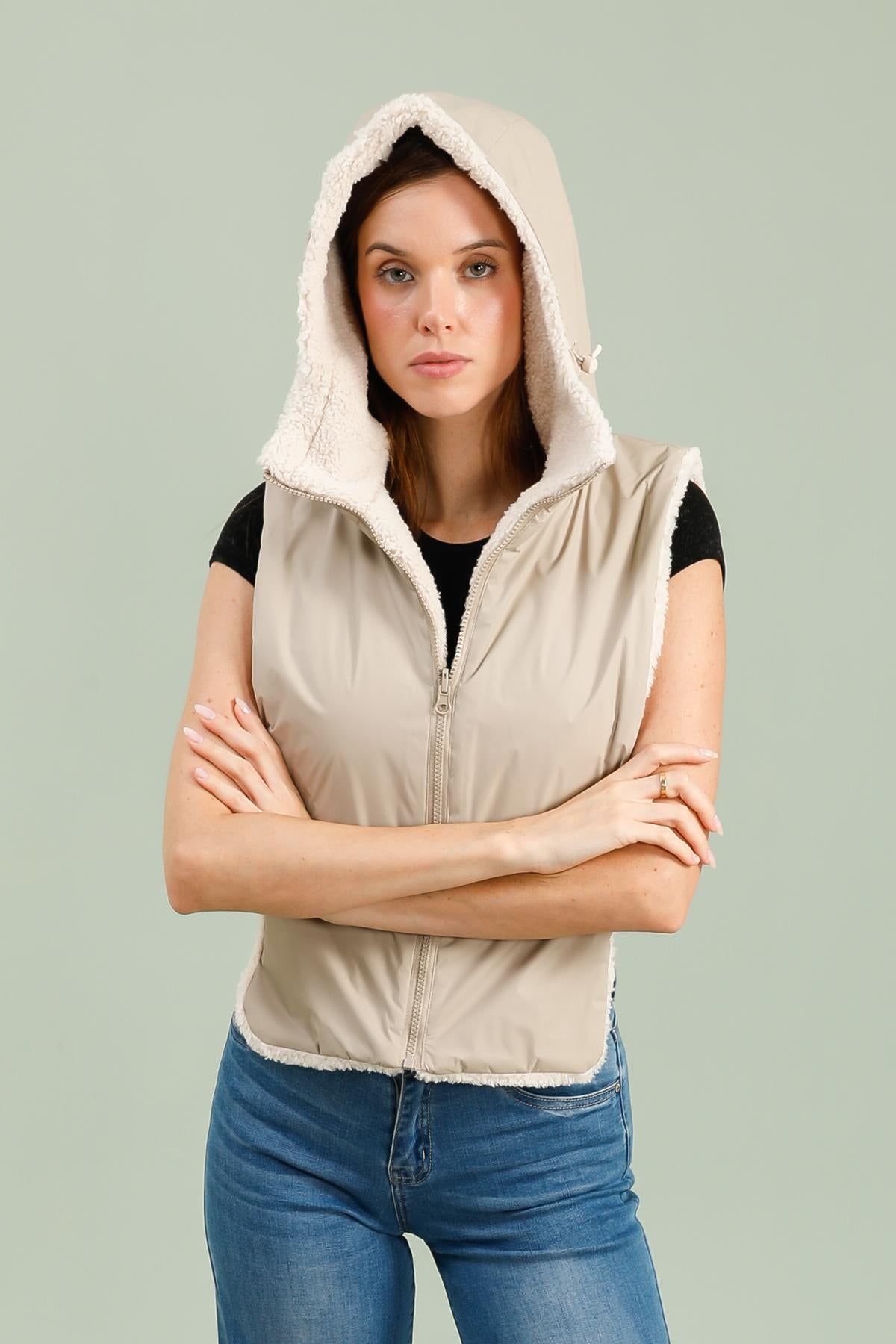 capuche amovible fourrure #couleur_beige