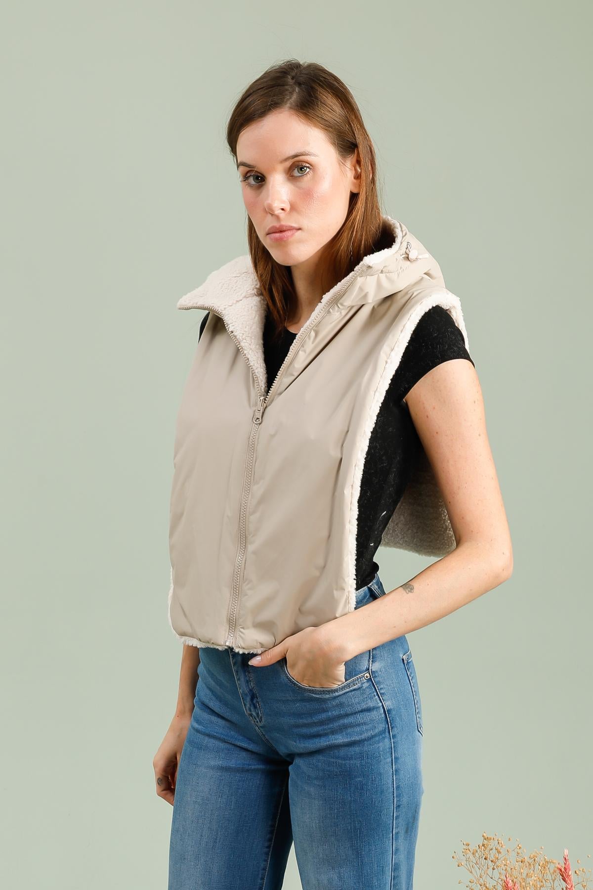 capuche amovible fourrure #couleur_beige