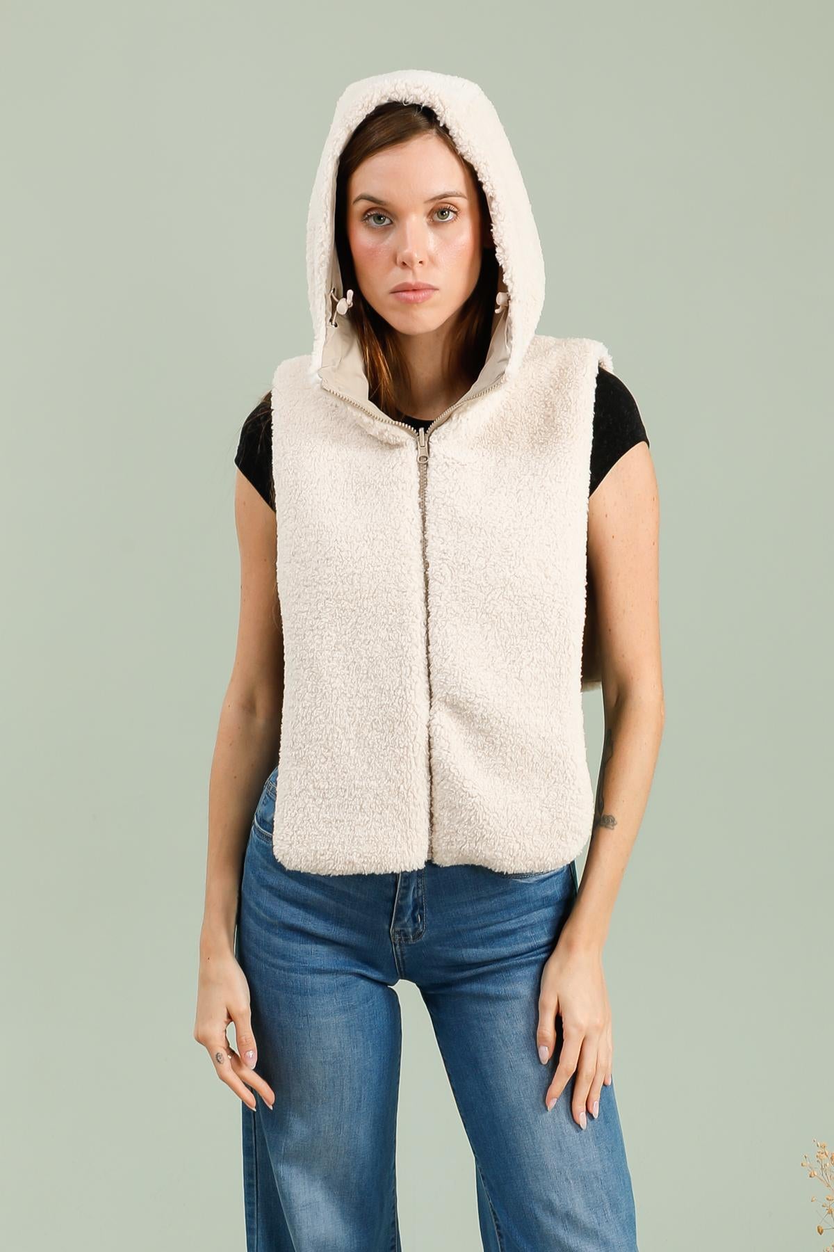 capuche amovible fourrure #couleur_beige
