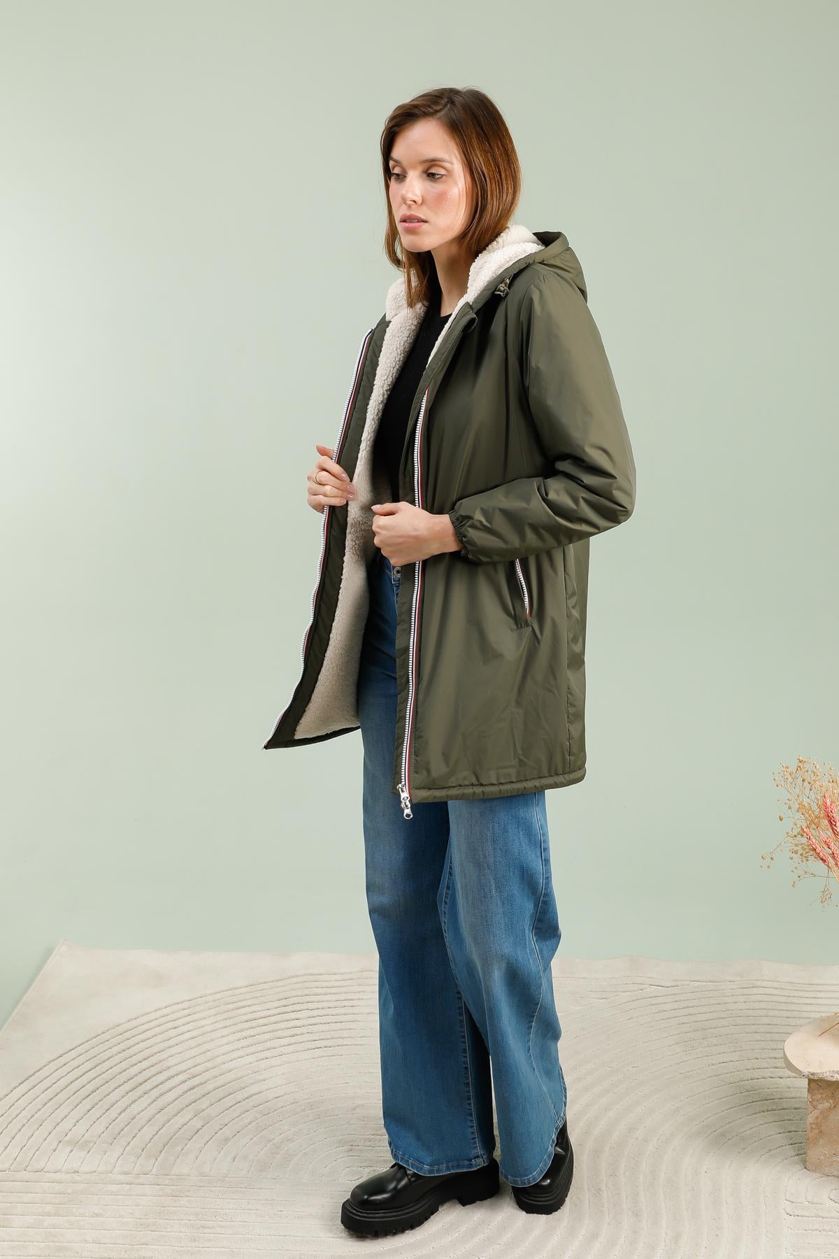 Imperméable doublée polaire femme #couleur_kaki