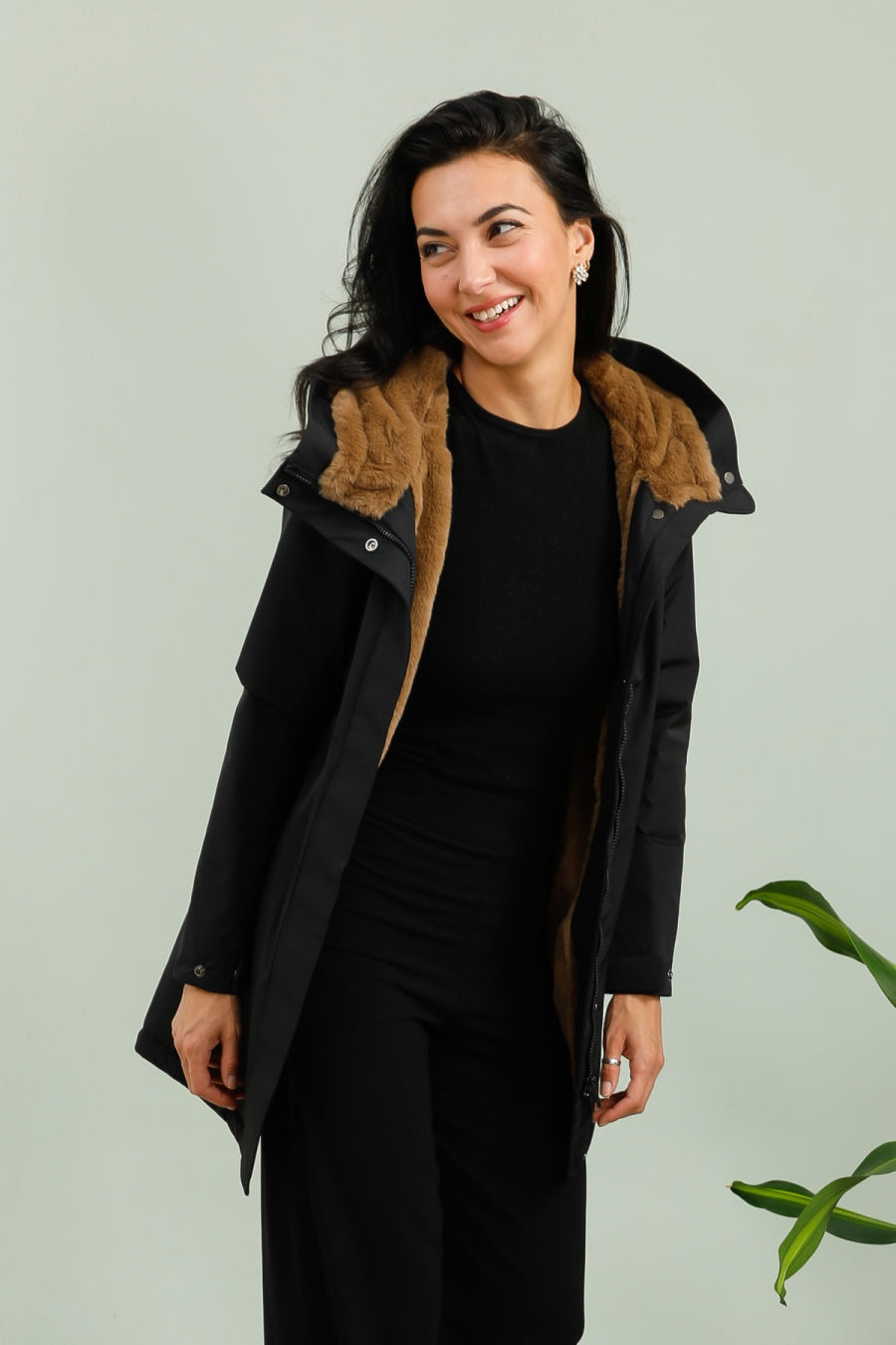 parka hiver femme #couleur_noir-camel