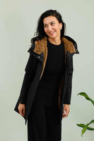 parka hiver femme #couleur_noir-camel