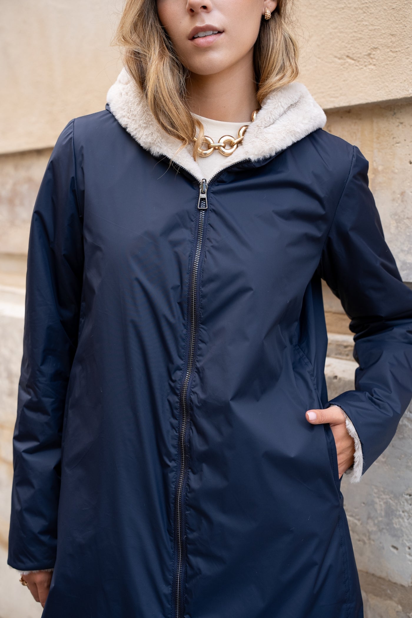 parka chaude femme #couleur_marine-blanc