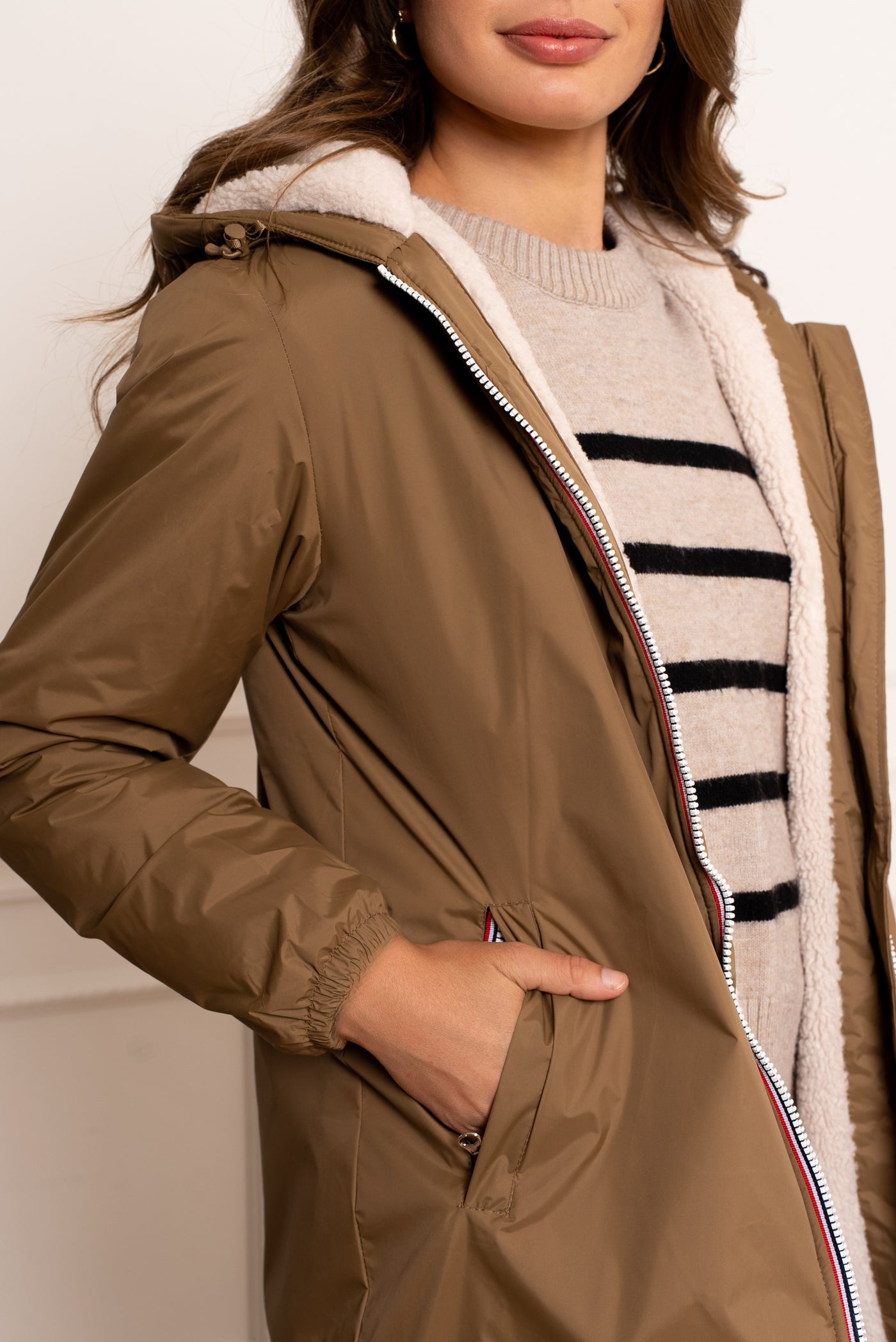 Imperméable doublée polaire femme #couleur_camel