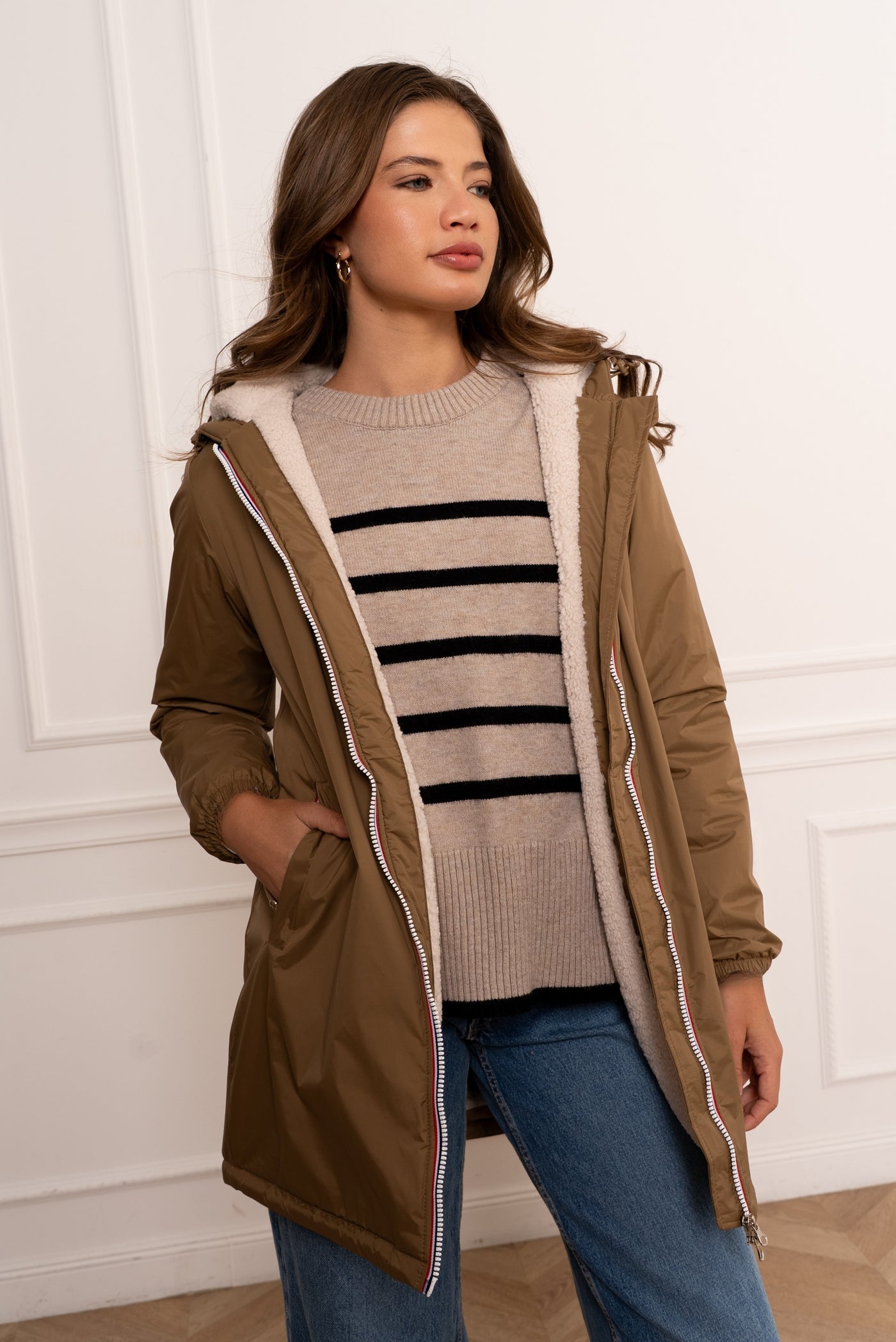Imperméable doublée polaire femme #couleur_camel