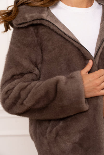 veste fausse fourrure femme #couleur_taupe