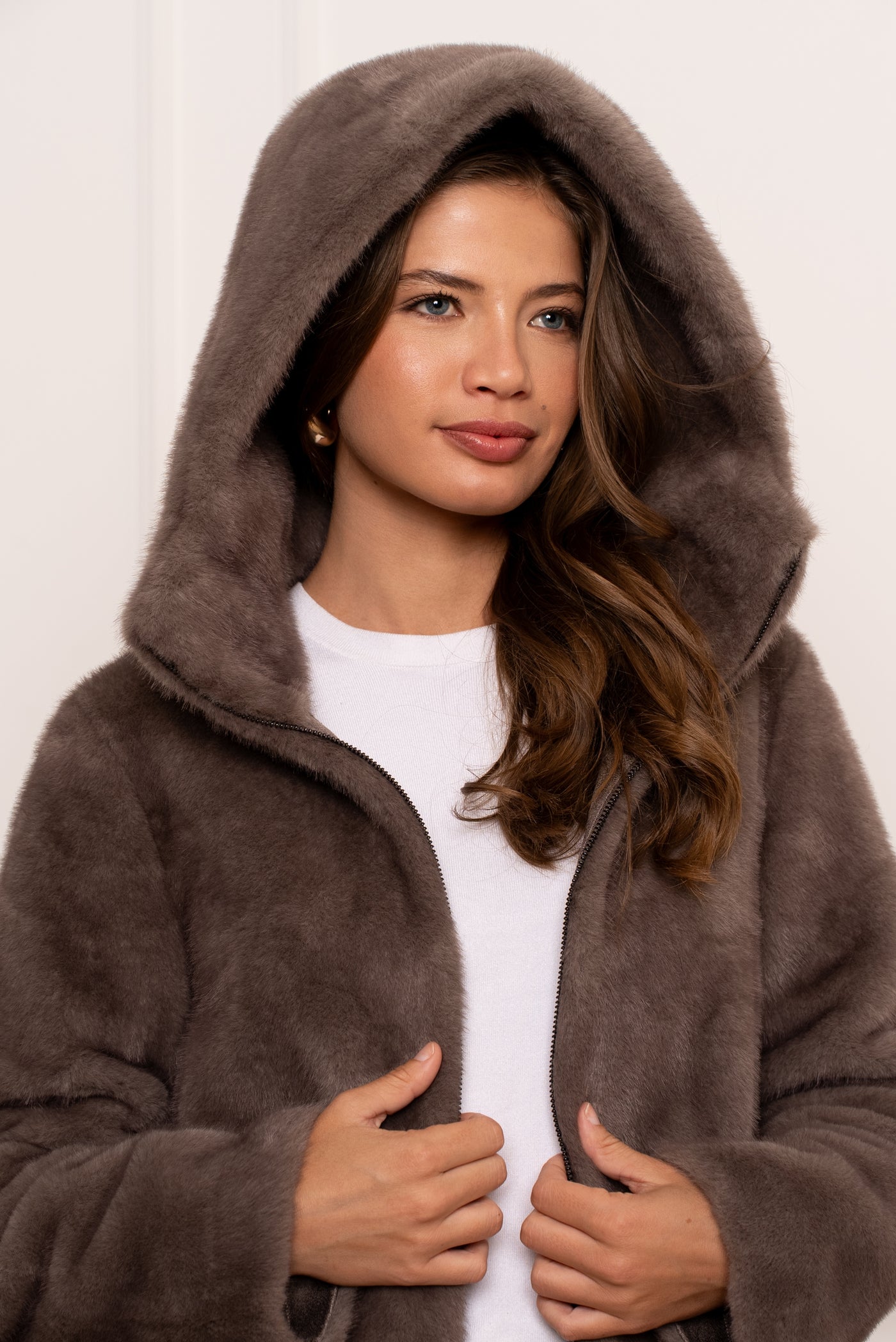 veste fausse fourrure femme #couleur_taupe
