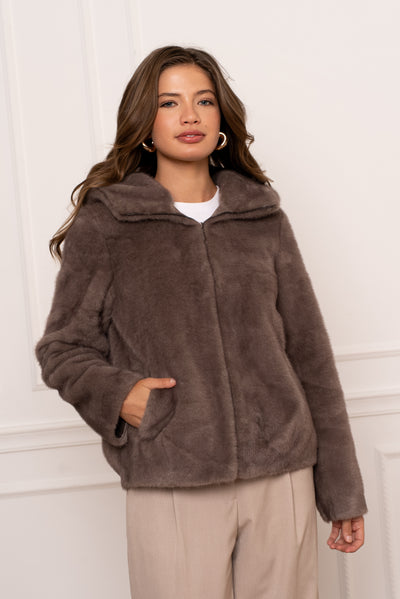 veste fausse fourrure femme #couleur_taupe