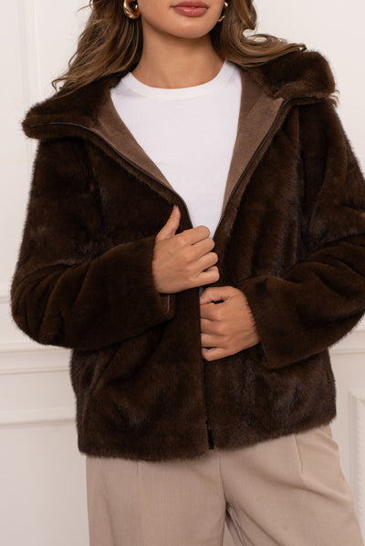 veste fausse fourrure femme #couleur_choco