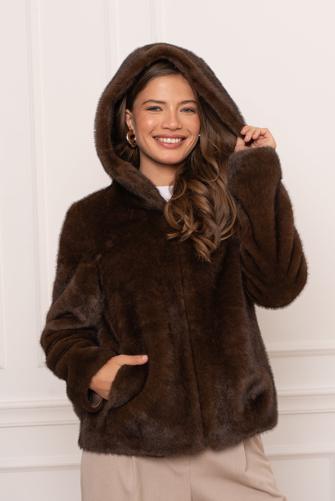 veste fausse fourrure femme #couleur_choco