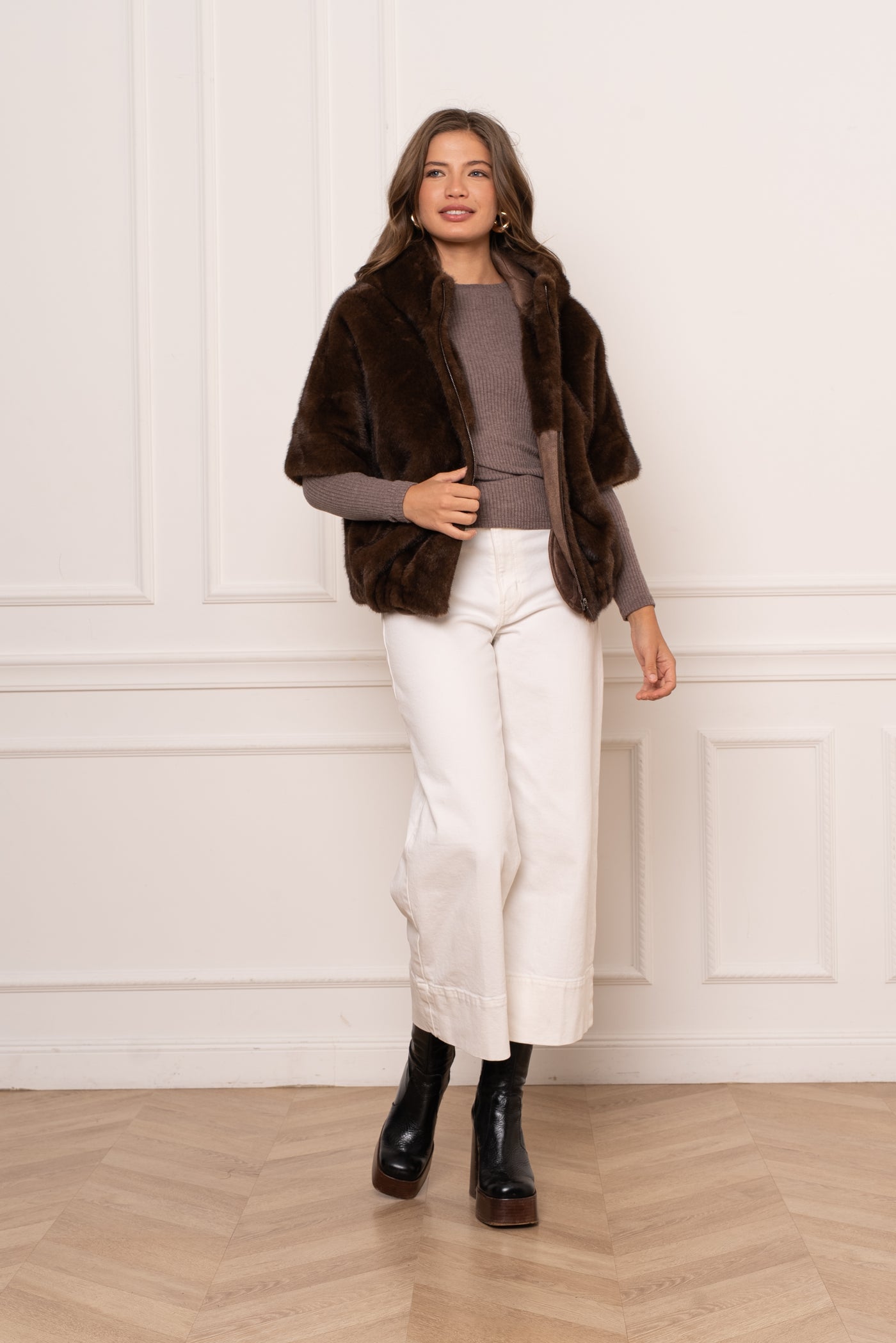 veste en fausse fourrure femme #couleur_choco