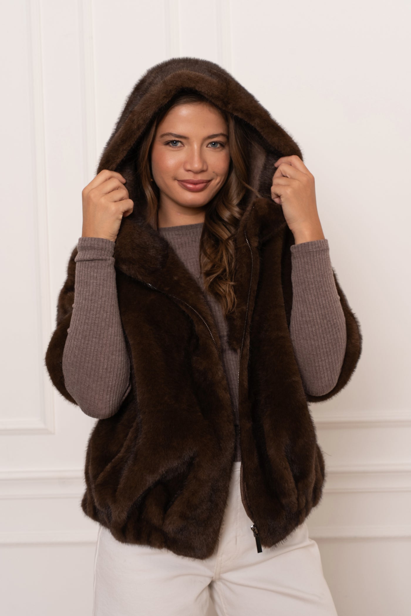 veste en fausse fourrure femme #couleur_choco