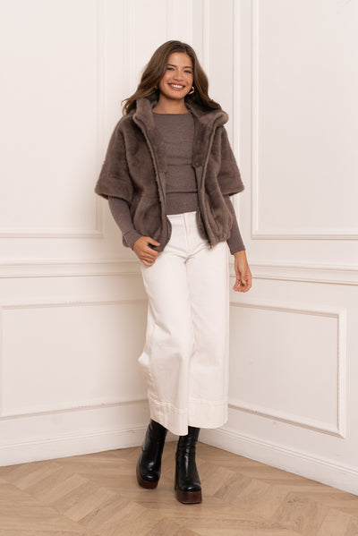 veste en fausse fourrure femme #couleur_taupe