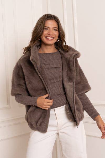 veste en fausse fourrure femme #couleur_taupe