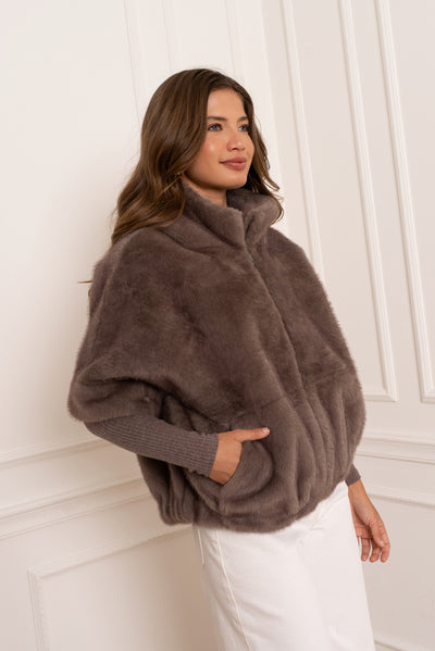 veste en fausse fourrure femme #couleur_taupe
