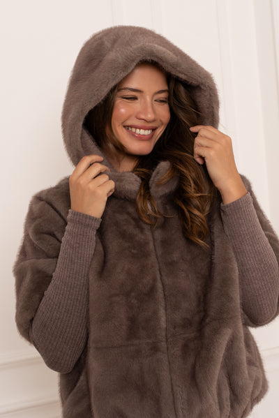 veste en fausse fourrure femme #couleur_taupe