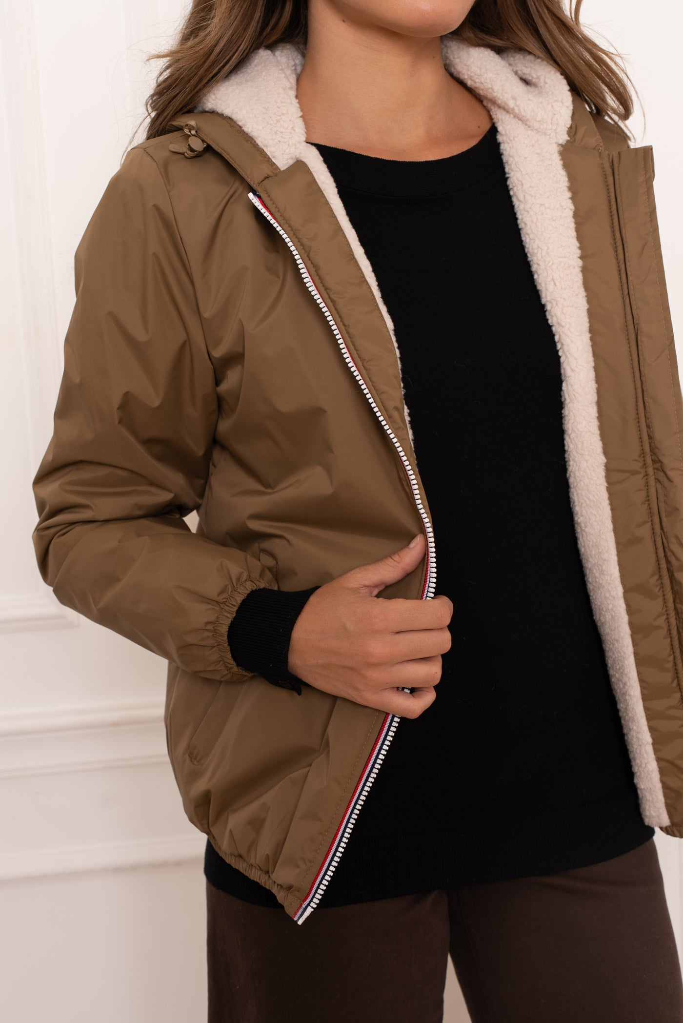 veste imperméable doublée polaire femme #couleur_camel
