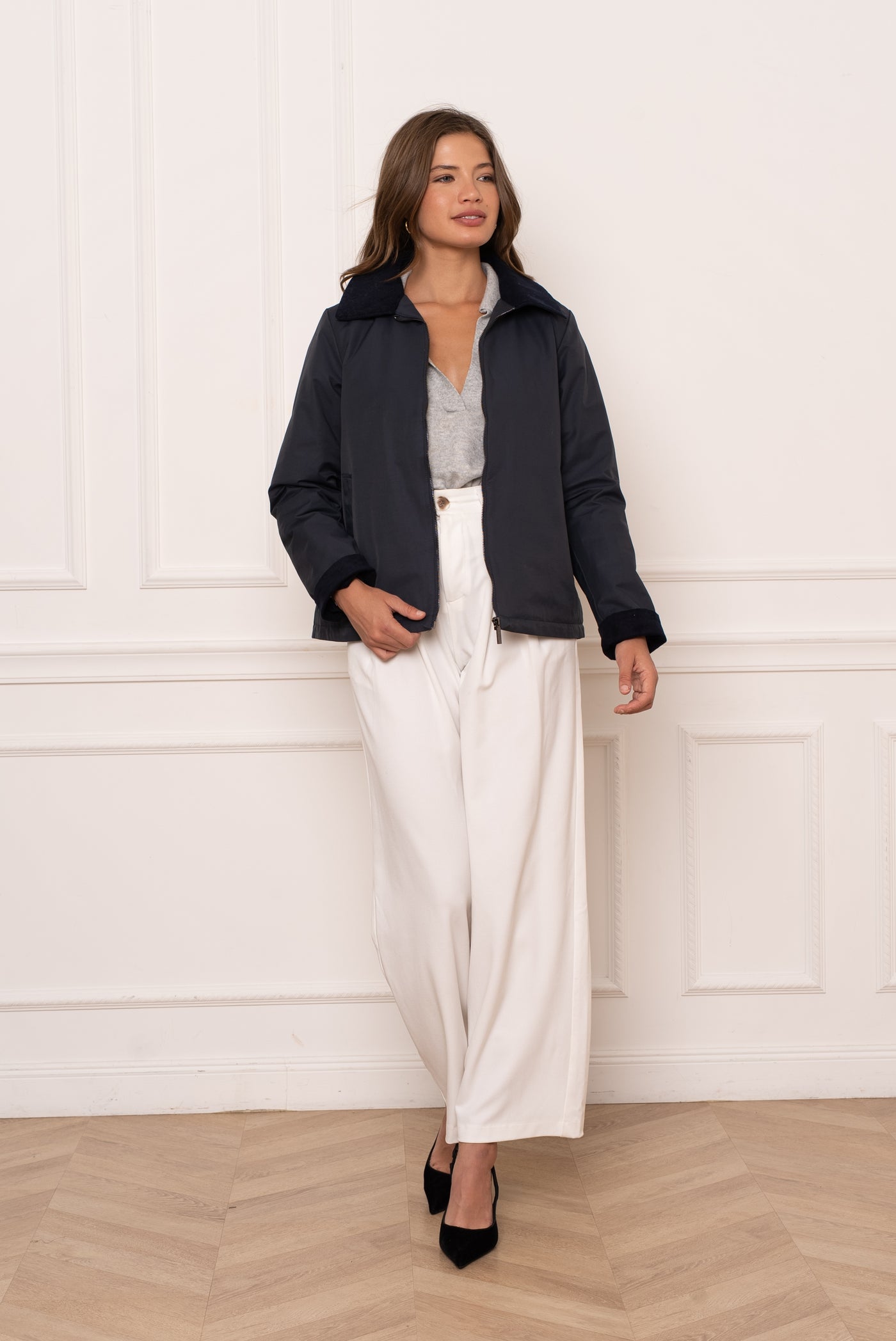 veste femme velours #couleur_marine