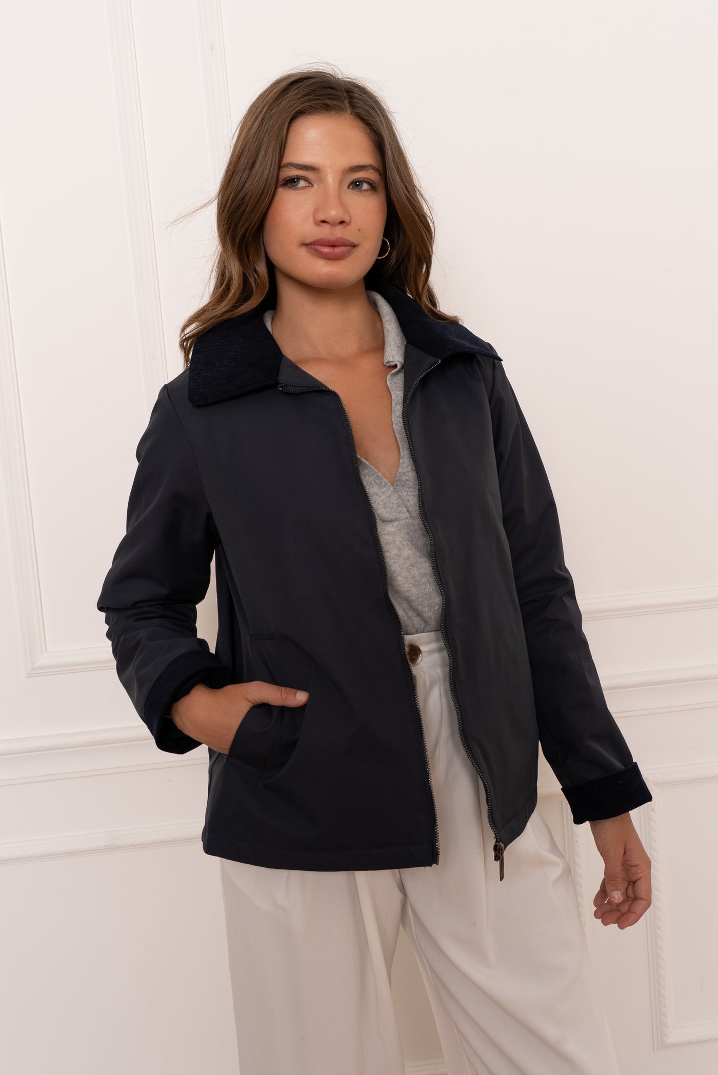 veste femme velours #couleur_marine