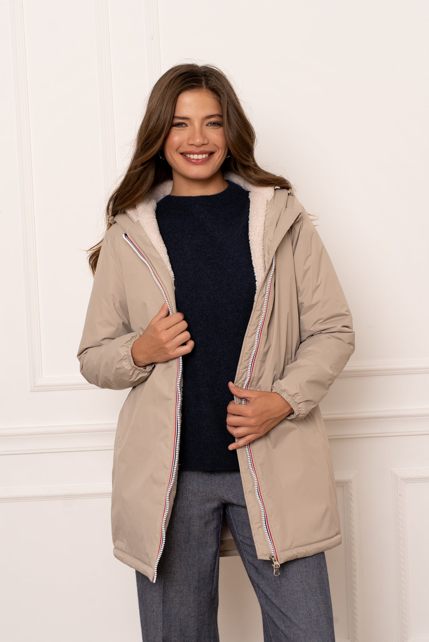 Imperméable doublée polaire femme #couleur_beige