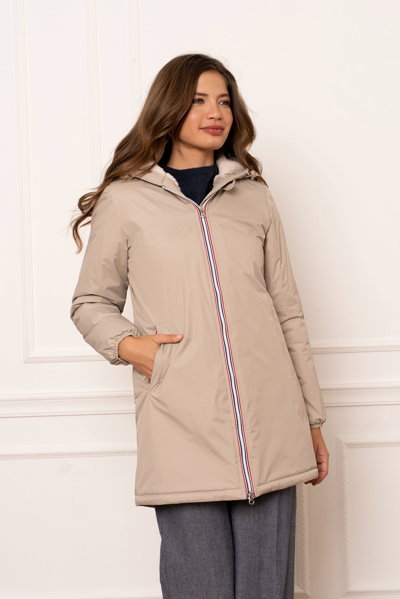 Imperméable doublée polaire femme #couleur_beige