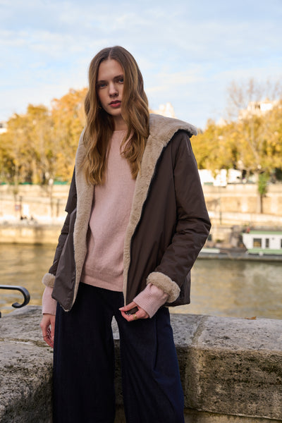 Imperméable fourré réversible court bicolore #couleur_choco-beige