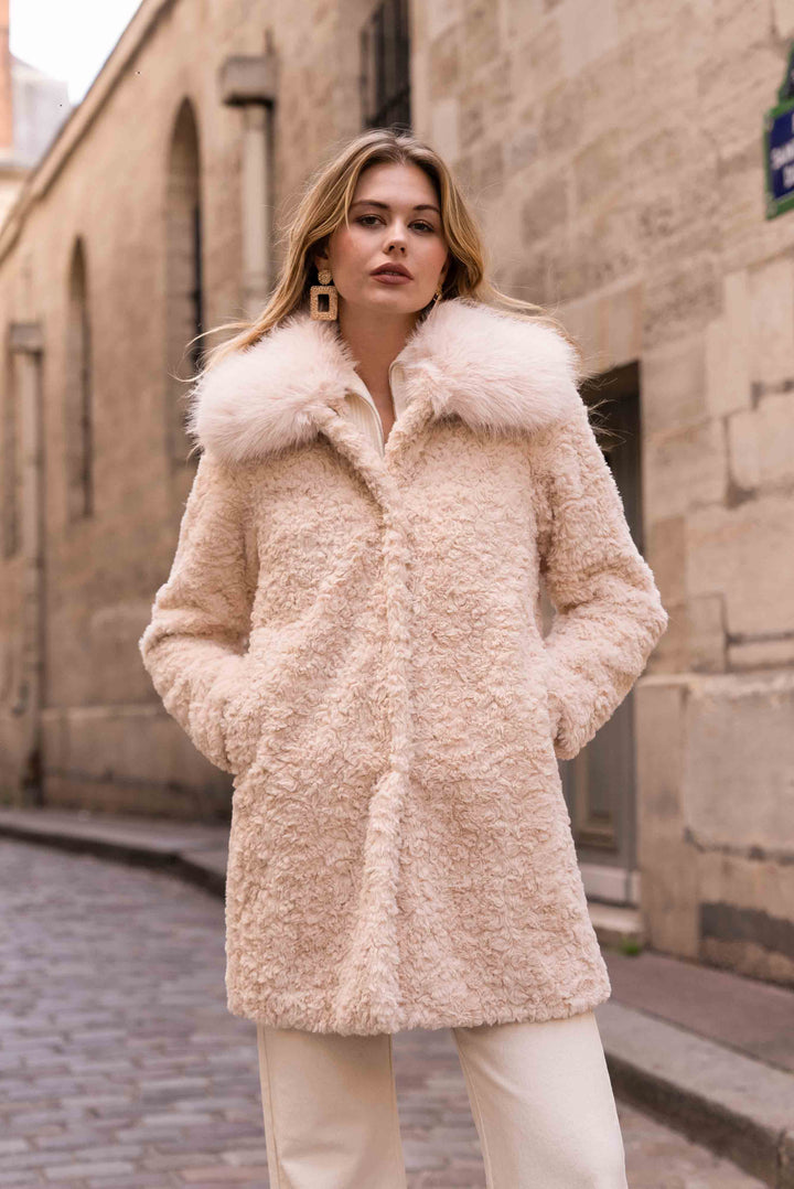 Manteau Femme Fausse Fourrure Col Perlé Brodé - Style Ethnique Rétro - Neuf Avec étiquettes