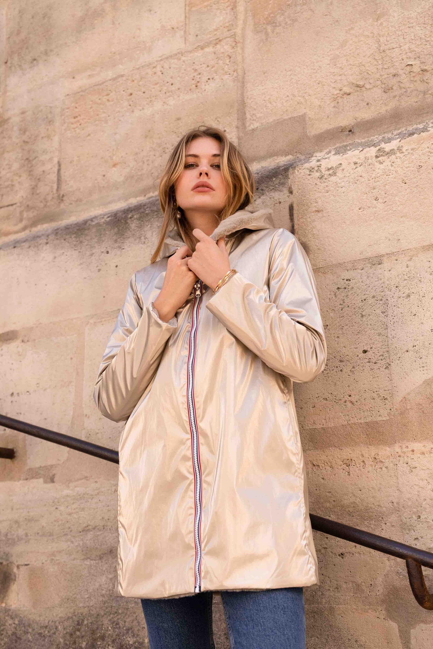 imperméable réversible fourré Laura Jo #couleur_or