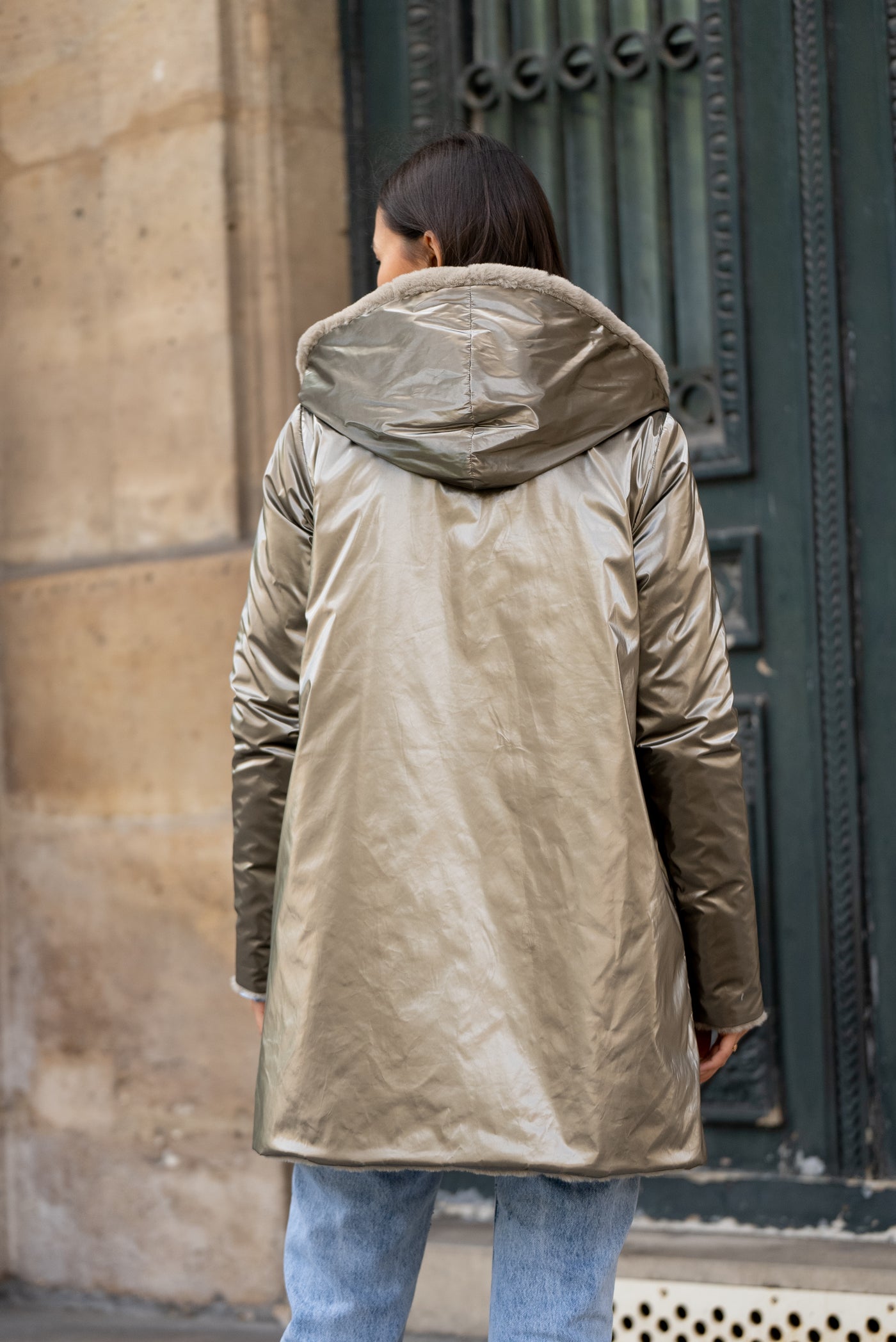 Imperméable fourré réversible long (matelassé)