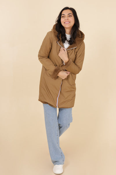 imperméable réversible fourré Laura Jo #couleur_camel