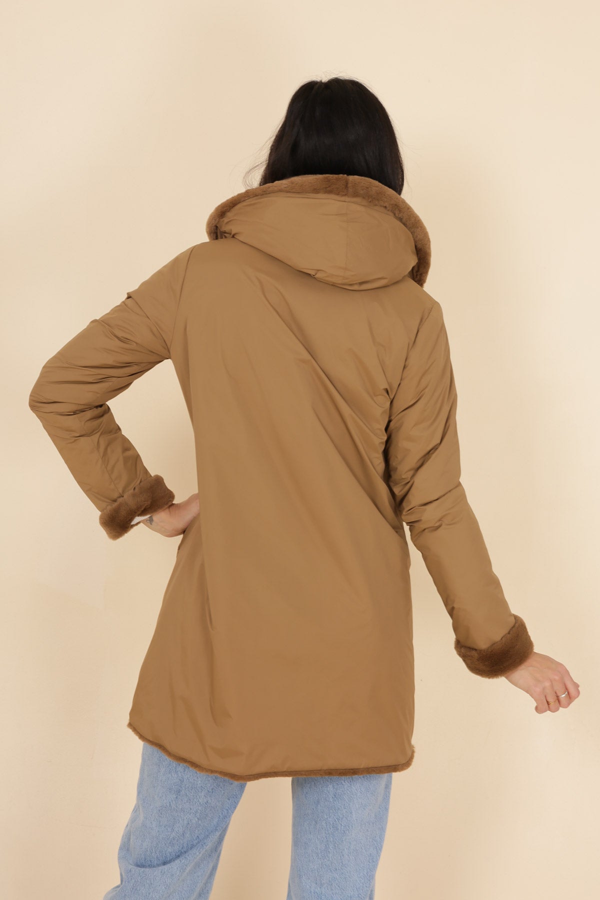 imperméable réversible fourré Laura Jo #couleur_camel