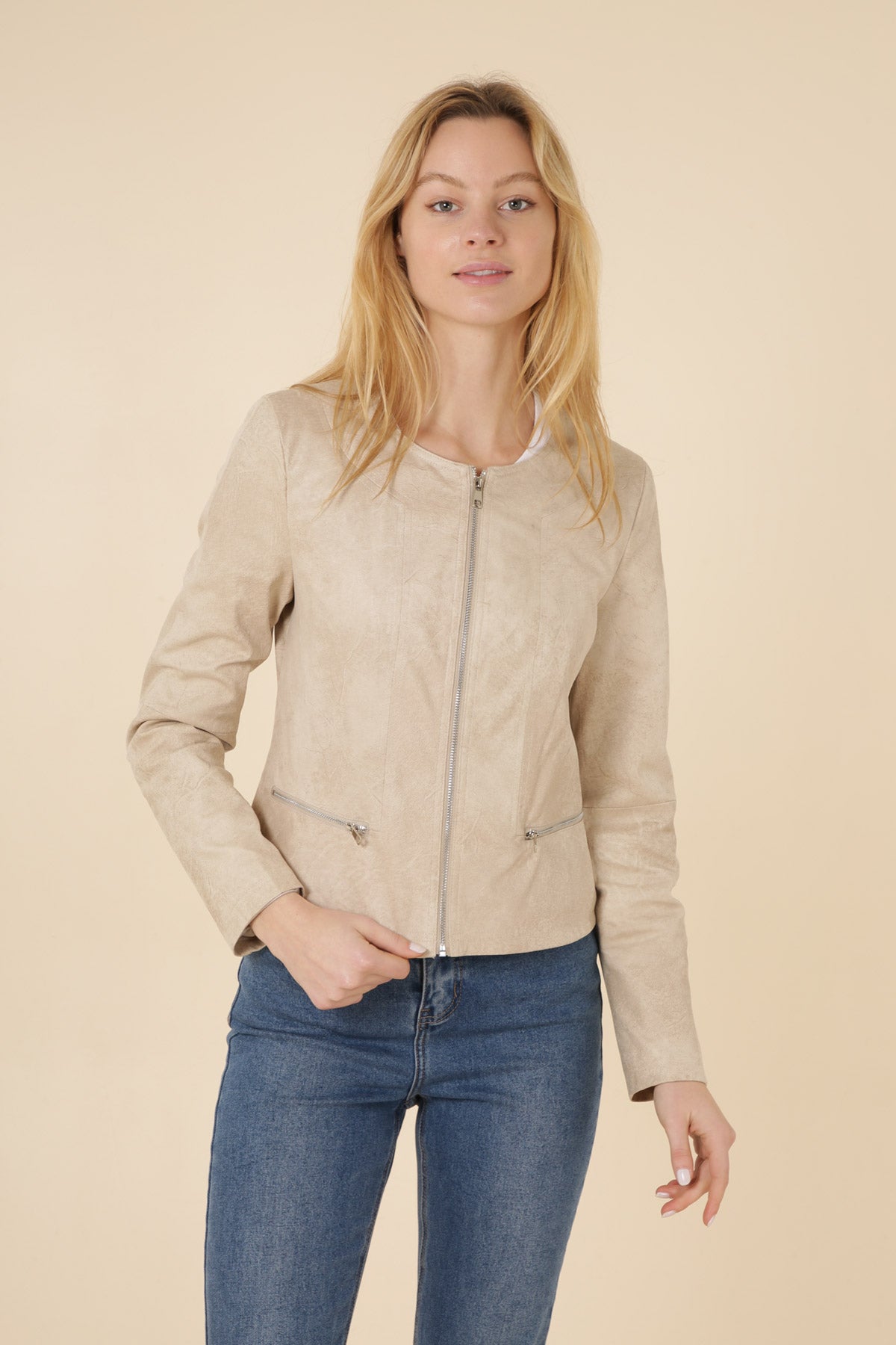 Veste en suedine femme Laura Jo #couleur_beige