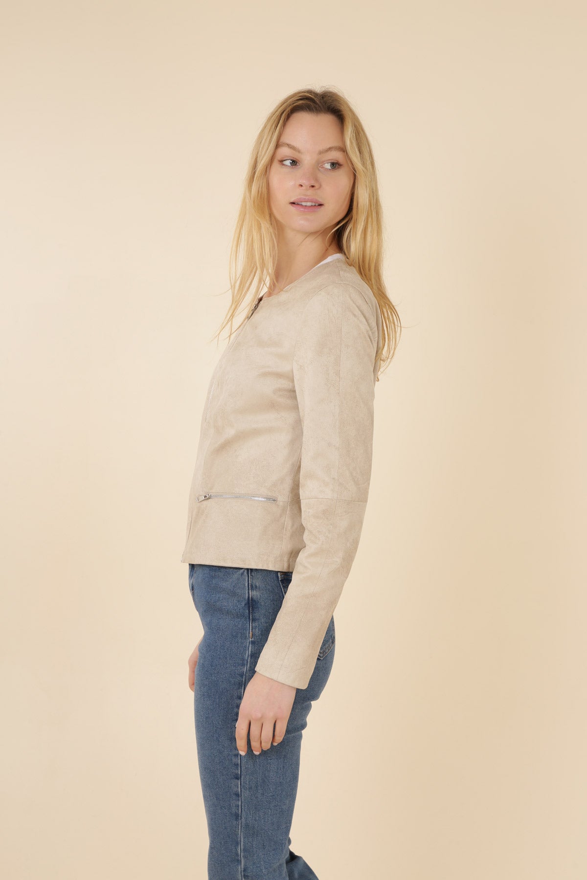 Veste en suedine femme Laura Jo #couleur_beige