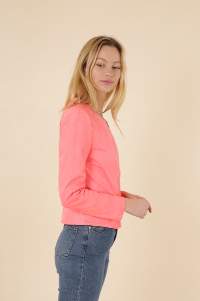 Veste en suedine femme Laura Jo #couleur_rose-fluo