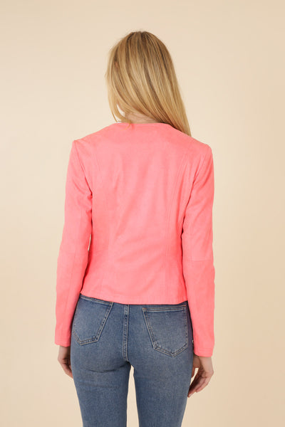 Veste en suedine femme Laura Jo #couleur_rose-fluo