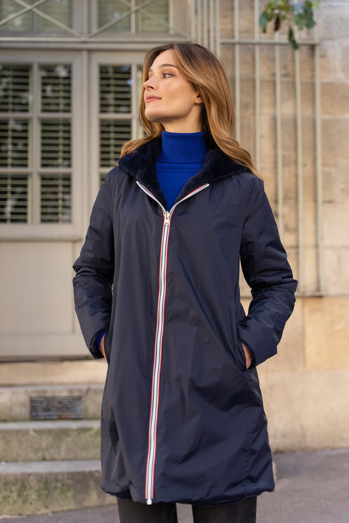 imperméable réversible fourré Laura Jo #couleur_marine