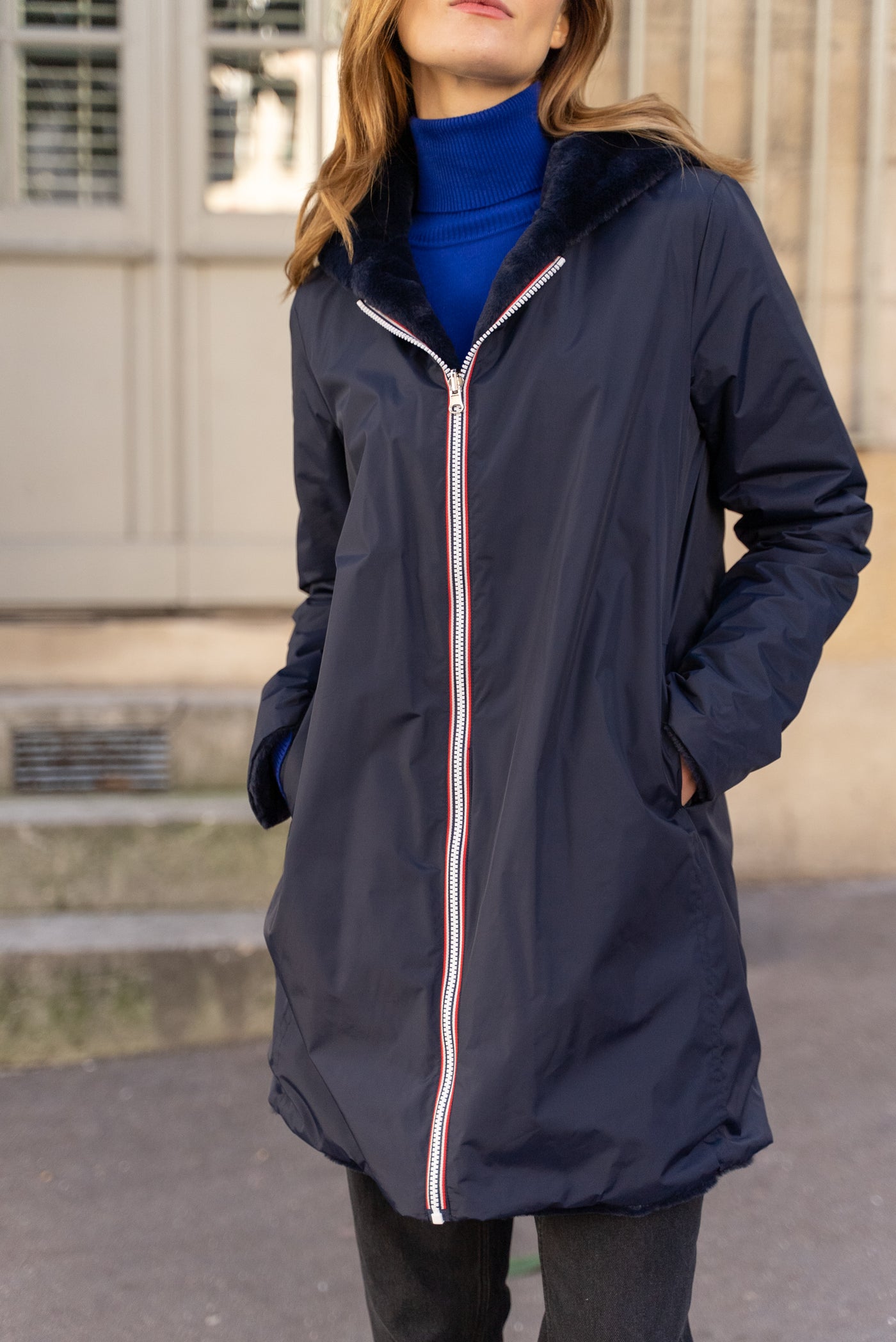 imperméable réversible fourré Laura Jo #couleur_marine