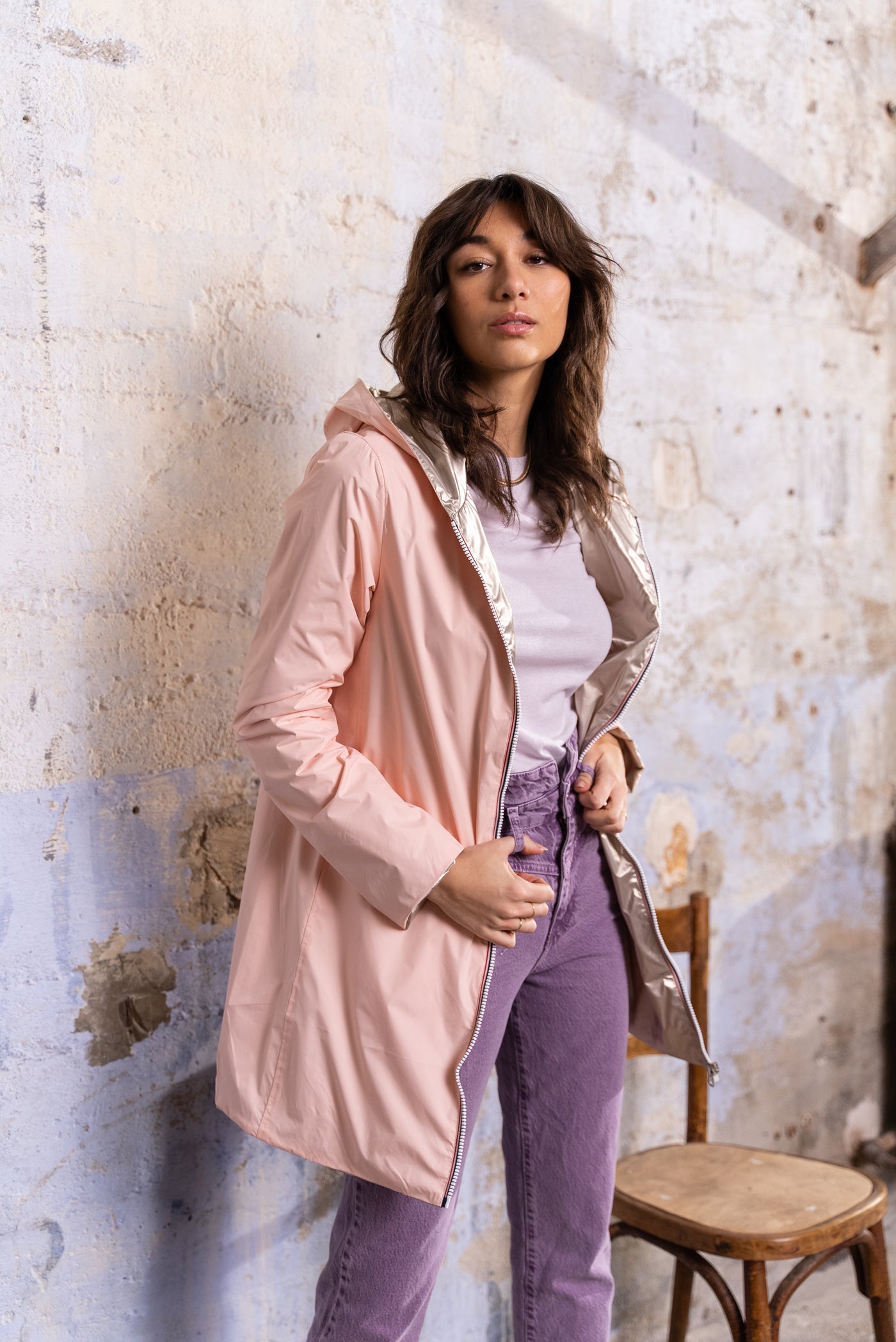 impermeable reversible femme #couleur_rose-nude