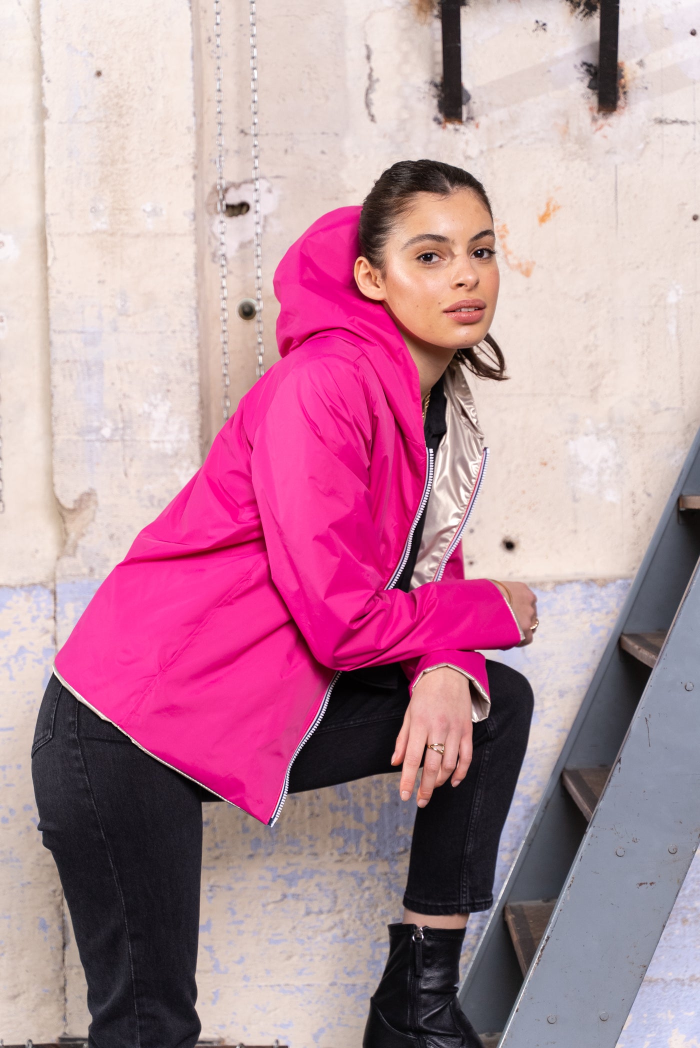 imperméable réversible femme Laura Jo #couleur_fuchsia