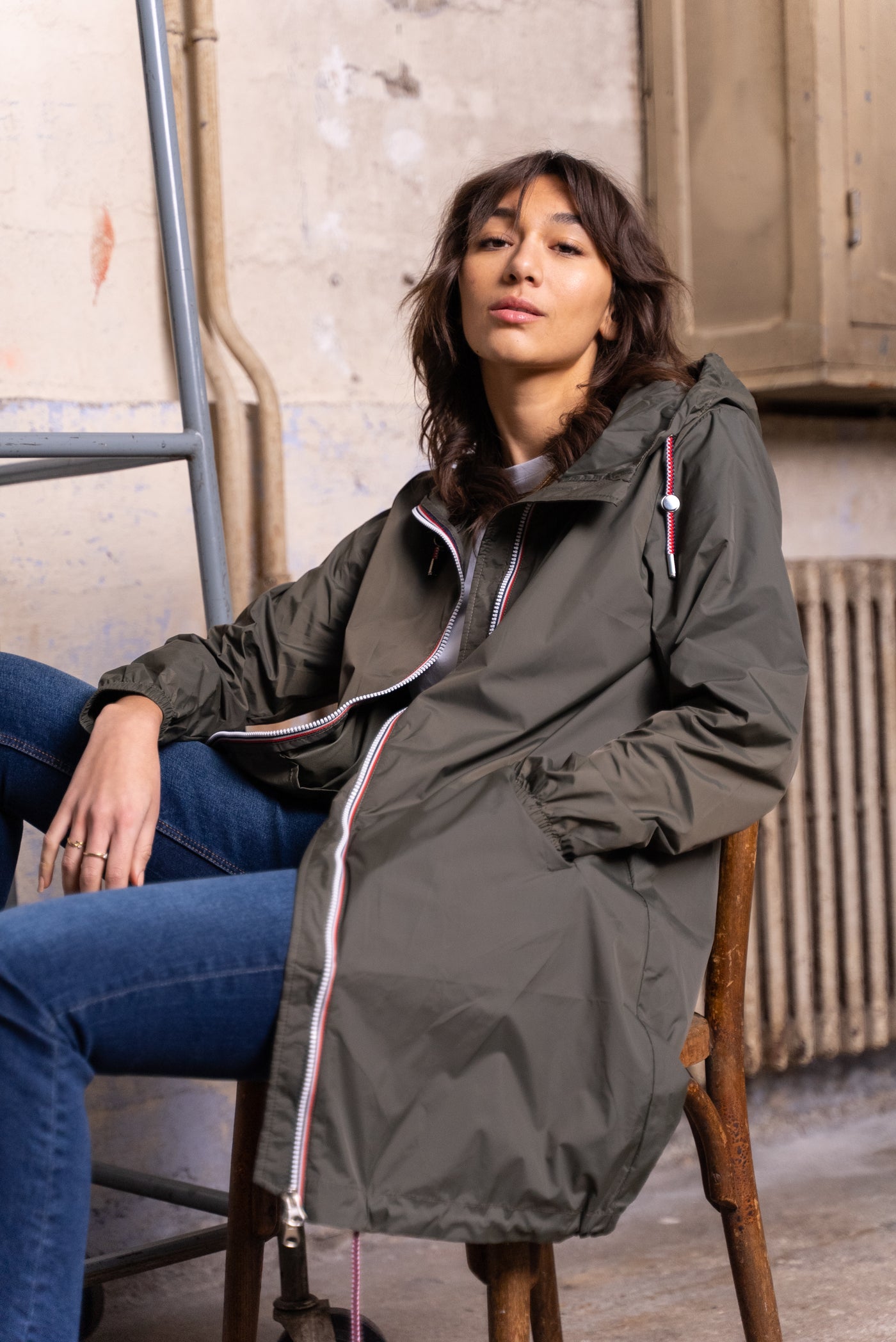 Imperméable long avec cordon