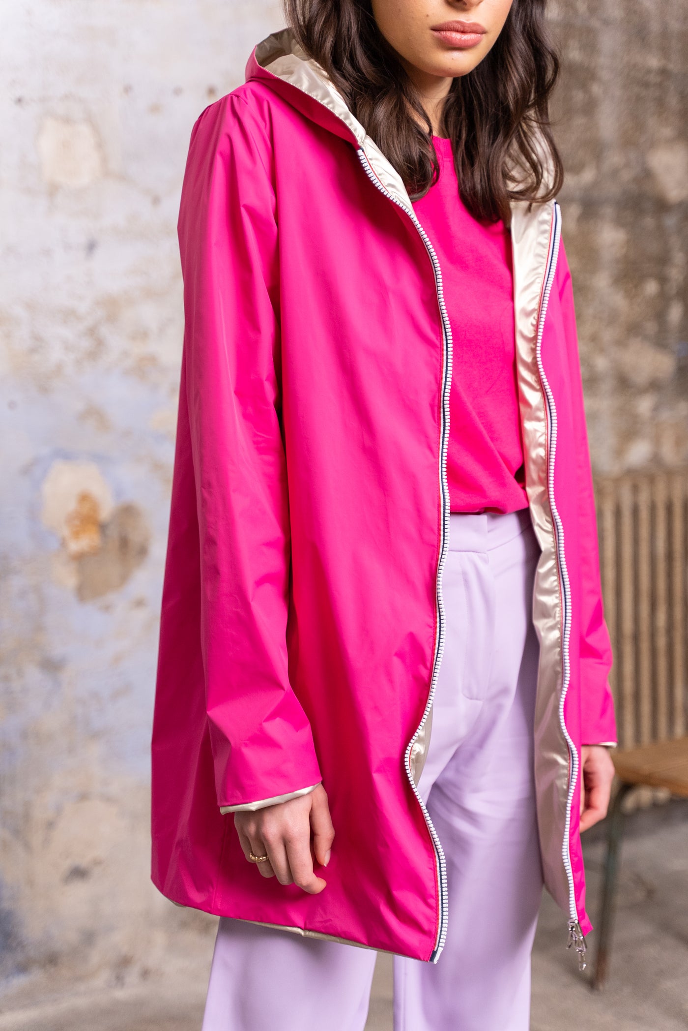 impermeable reversible femme #couleur_fuchsia