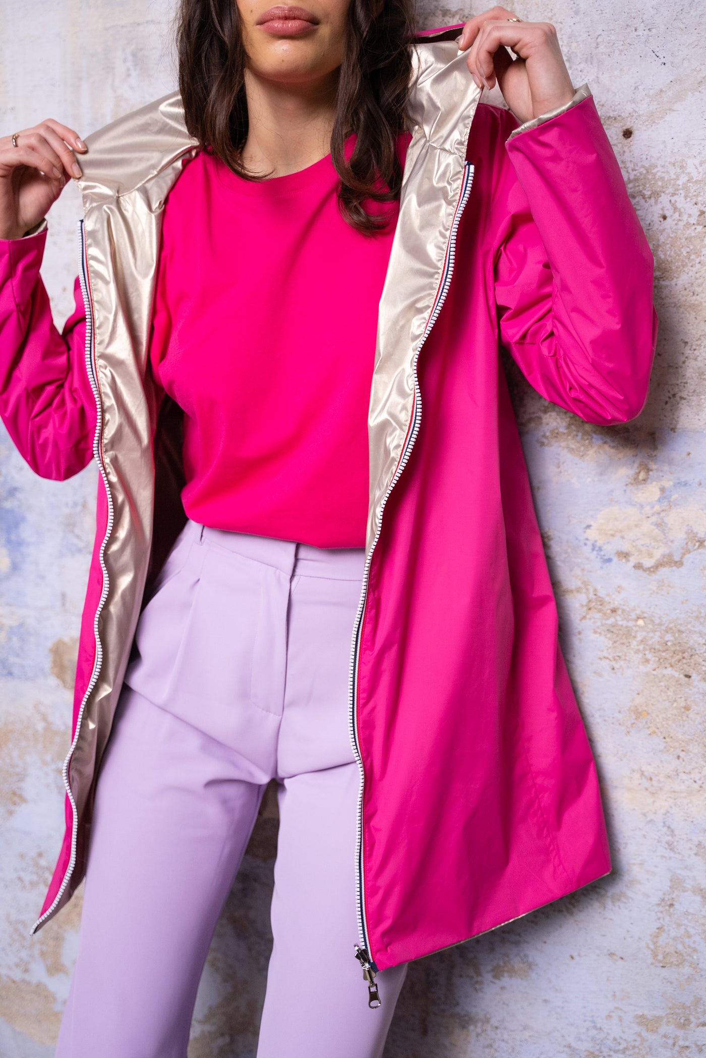 impermeable reversible femme #couleur_fuchsia