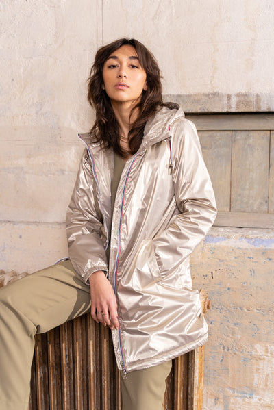 Imperméable fourré long avec cordon